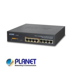 Planet | 10" 8-Port 10/100 Fast Ethernet Switch with 4-Port 802.3at PoE+ Injector (60W PoE Budget, 200m Extend mode and fanless)