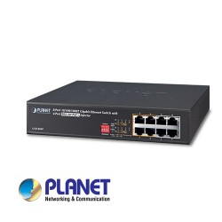 Planet | 10" 8-Port 10/100/1000 Gigabit Ethernet Switch with 4-Port 802.3at PoE+ Injector (60W PoE Budget, 200m Extend mode and fanless)