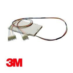 3M | Module of 12 LC Pigtails 50/125μ, OM3, 2m w/DIN-Cassette, Pigtails in 12 IEC Colours, Stripped and Marked 